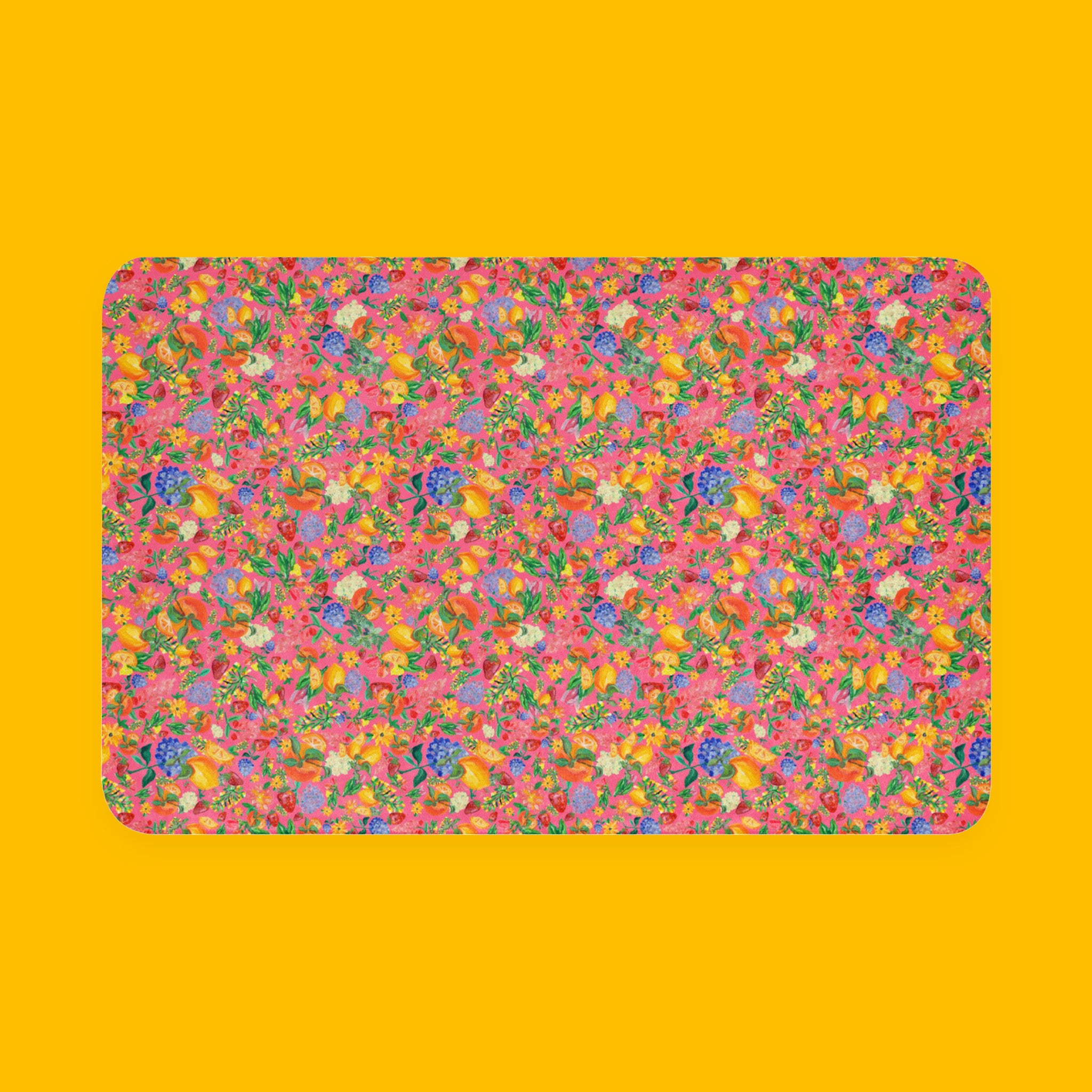Citrus Garden in Pink Sherpa Throw Blanket with hand-painted lemons, oranges and blossoms