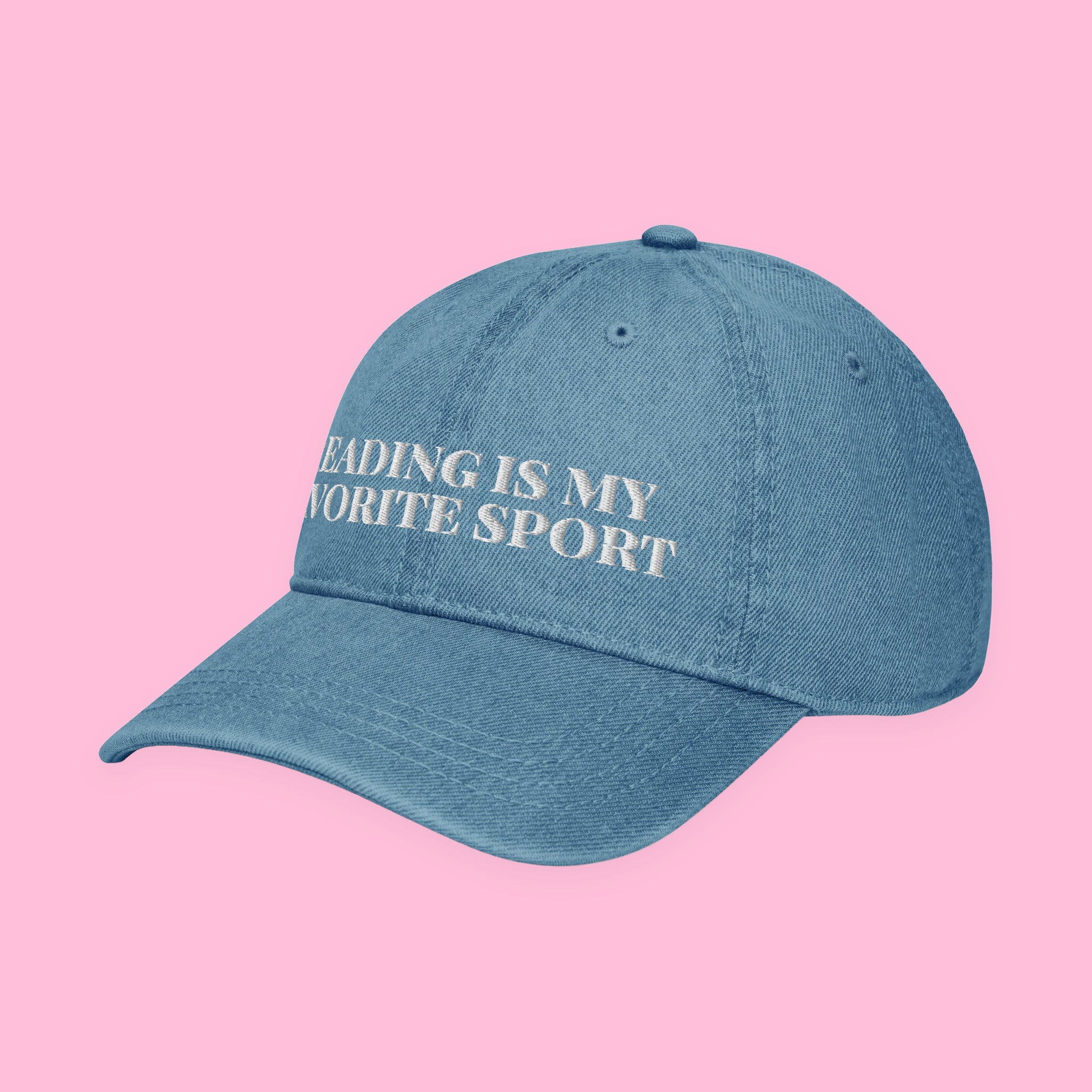 Reading Is My Favorite Sport Embroidered Denim Hat with embroidered "Reading Is My Favorite Sport" design — view 5 of 7