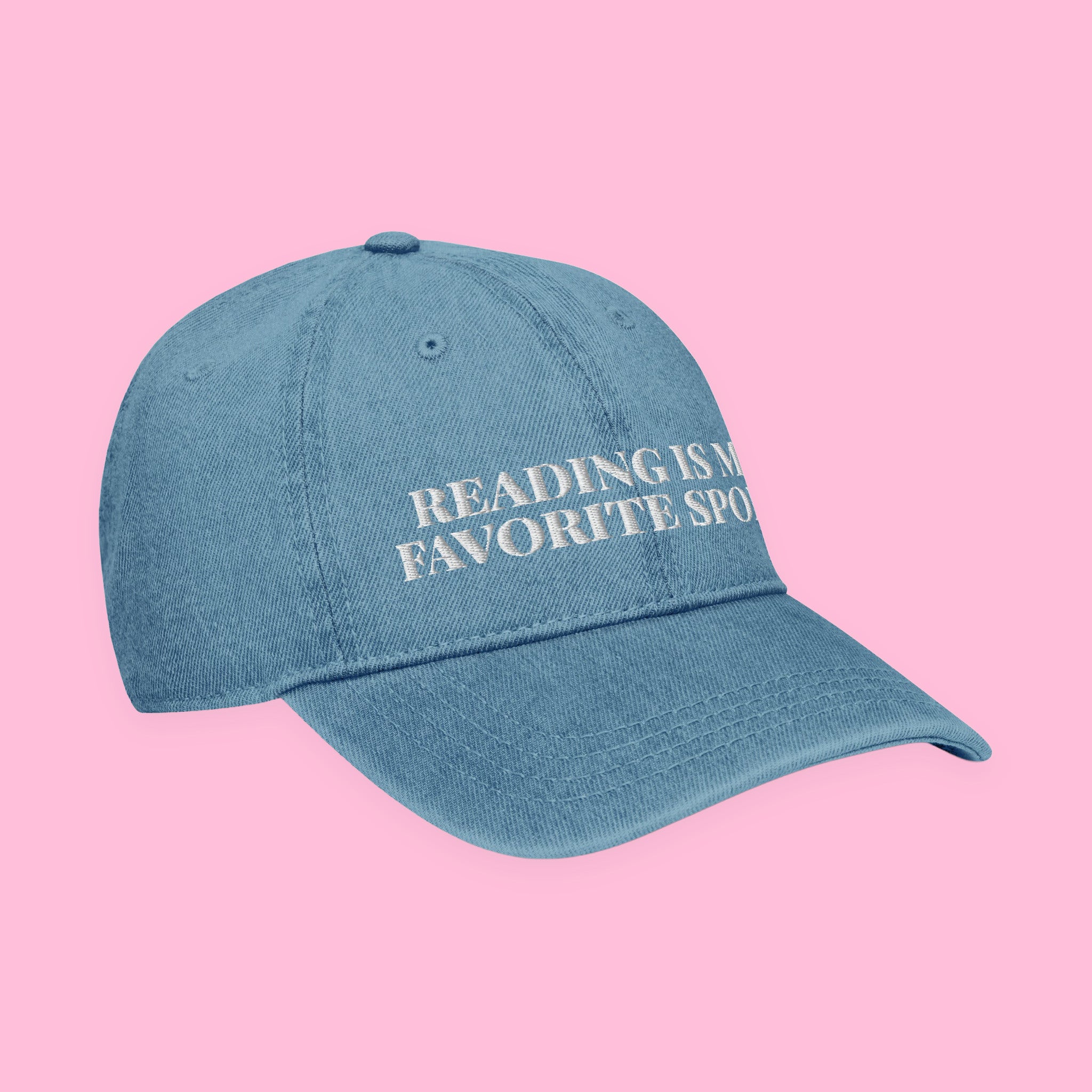 Reading Is My Favorite Sport Embroidered Denim Hat with embroidered "Reading Is My Favorite Sport" design — view 7 of 7