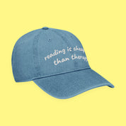Reading Is Cheaper Embroidered Denim Hat with embroidered "Reading Is Cheaper" design — view 9 of 9