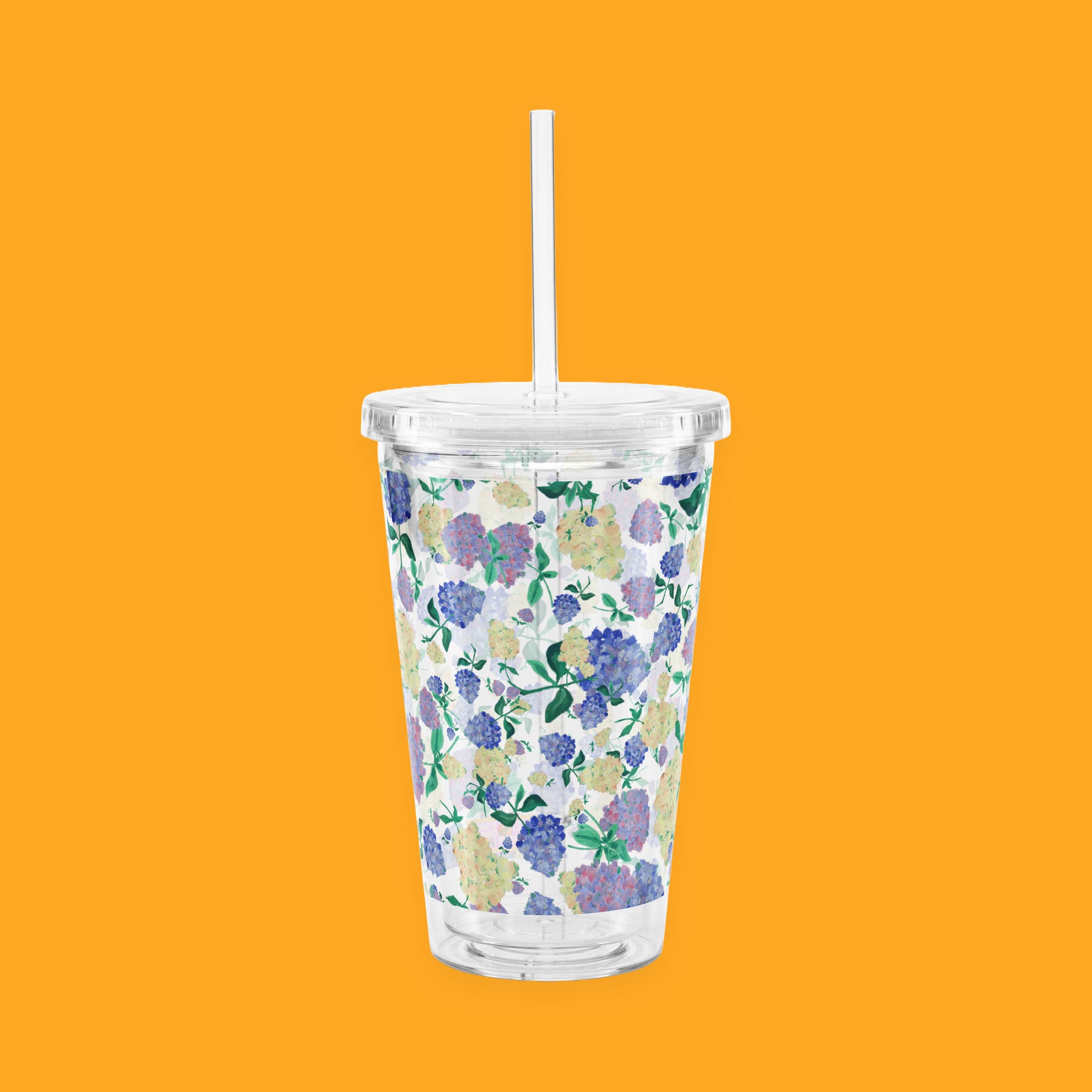 Painted Hydrangeas Tumbler with Lid & Straw, featuring painted hydrangeas — view 2 of 4