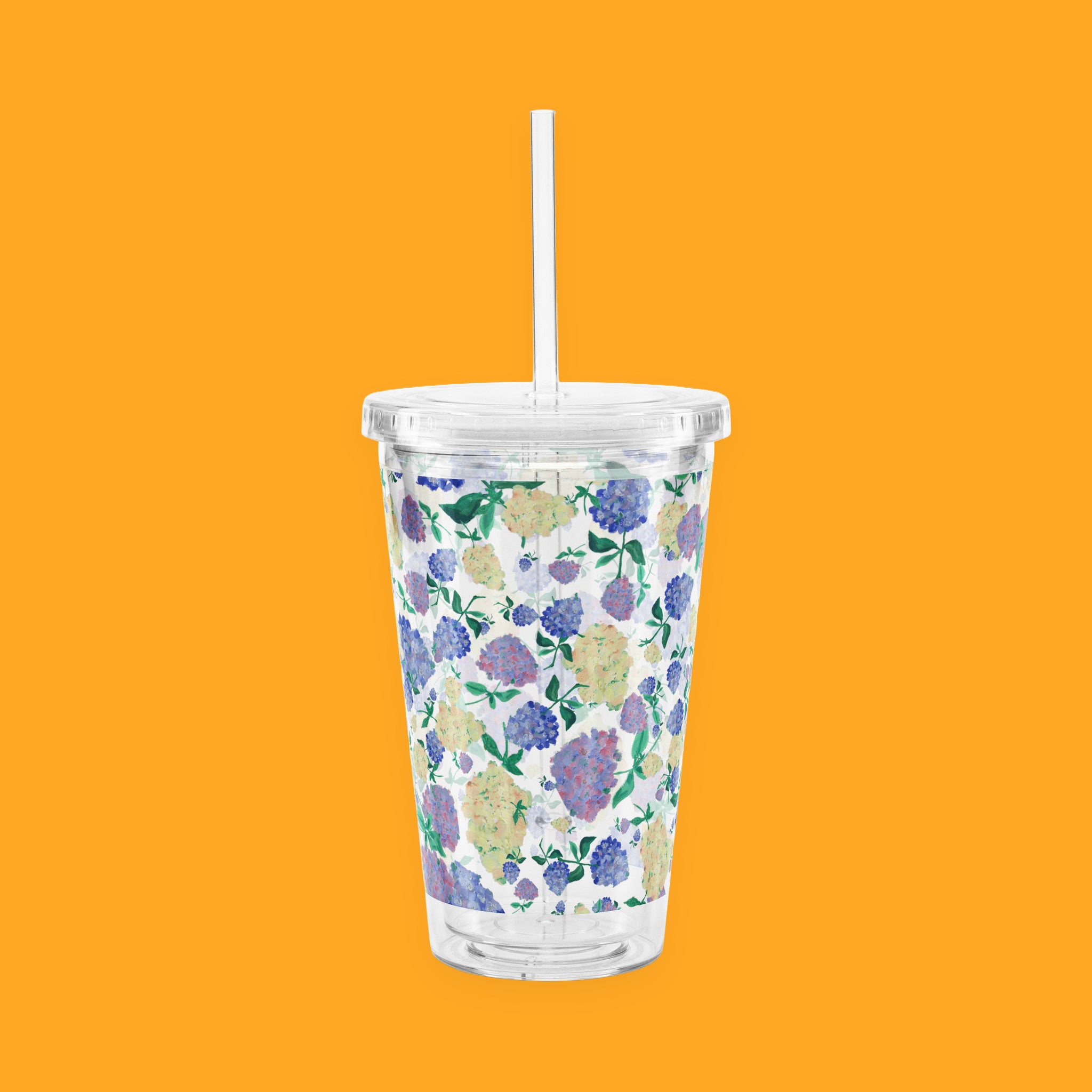 Painted Hydrangeas Tumbler with Lid & Straw, featuring painted hydrangeas — view 4 of 4
