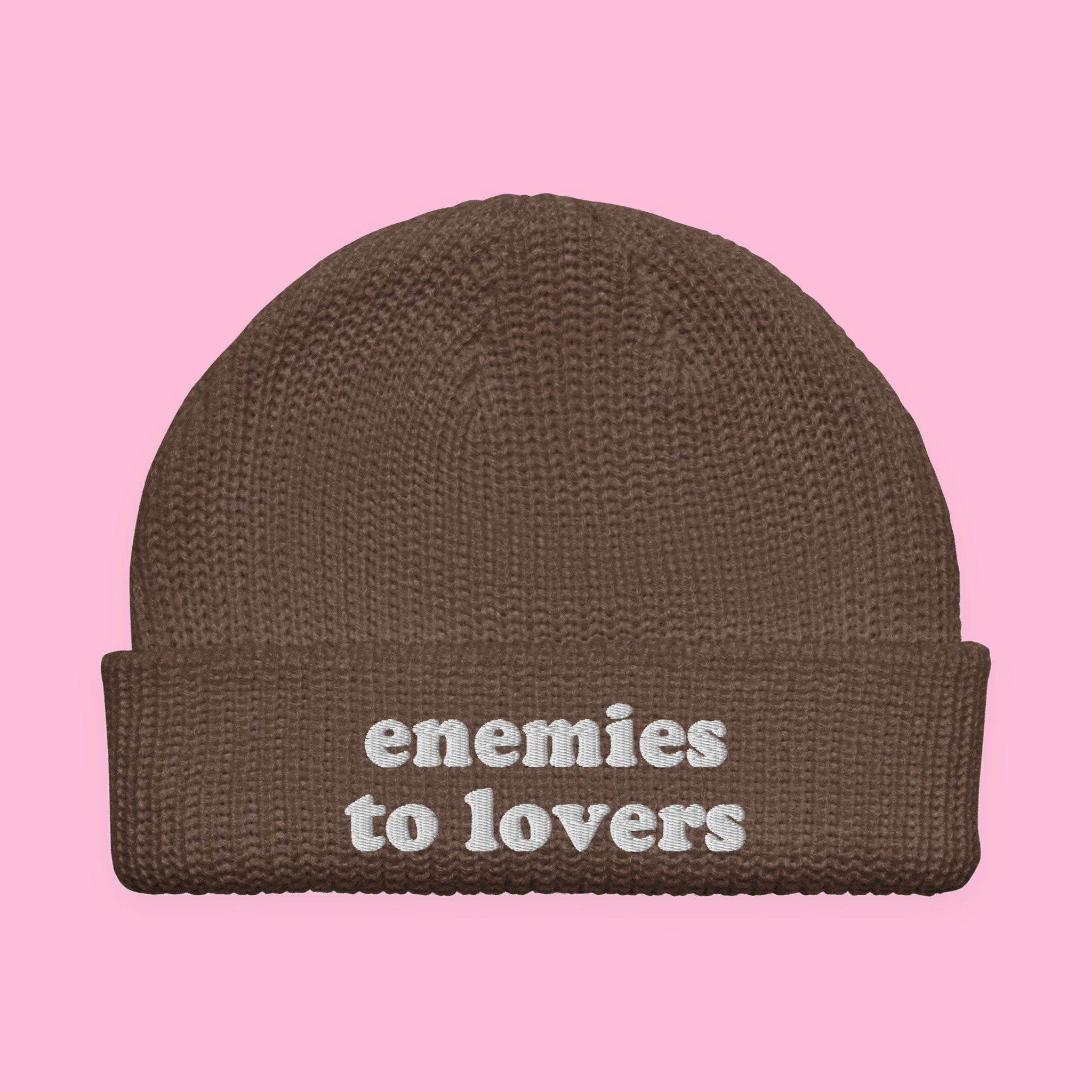 Enemies to Lovers Embroidered Fisherman Beanie with embroidered "Enemies to Lovers" design — view 6 of 7