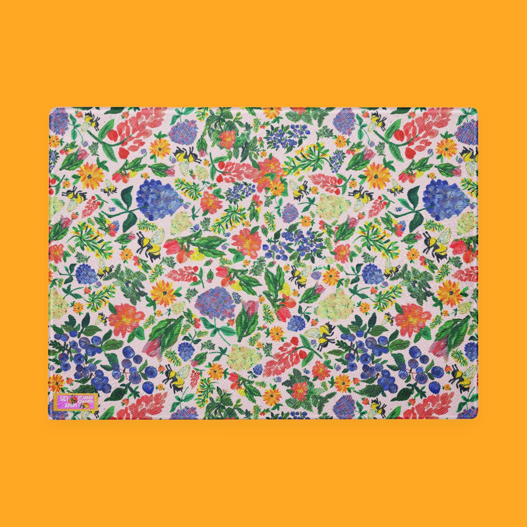 Mom's Garden in Light Pink Glass Cutting Board with hand-painted garden florals — view 2 of 13