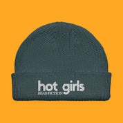 Hot Girls Read Fiction Embroidered Fisherman Beanie with embroidered "Hot Girls Read Fiction" design