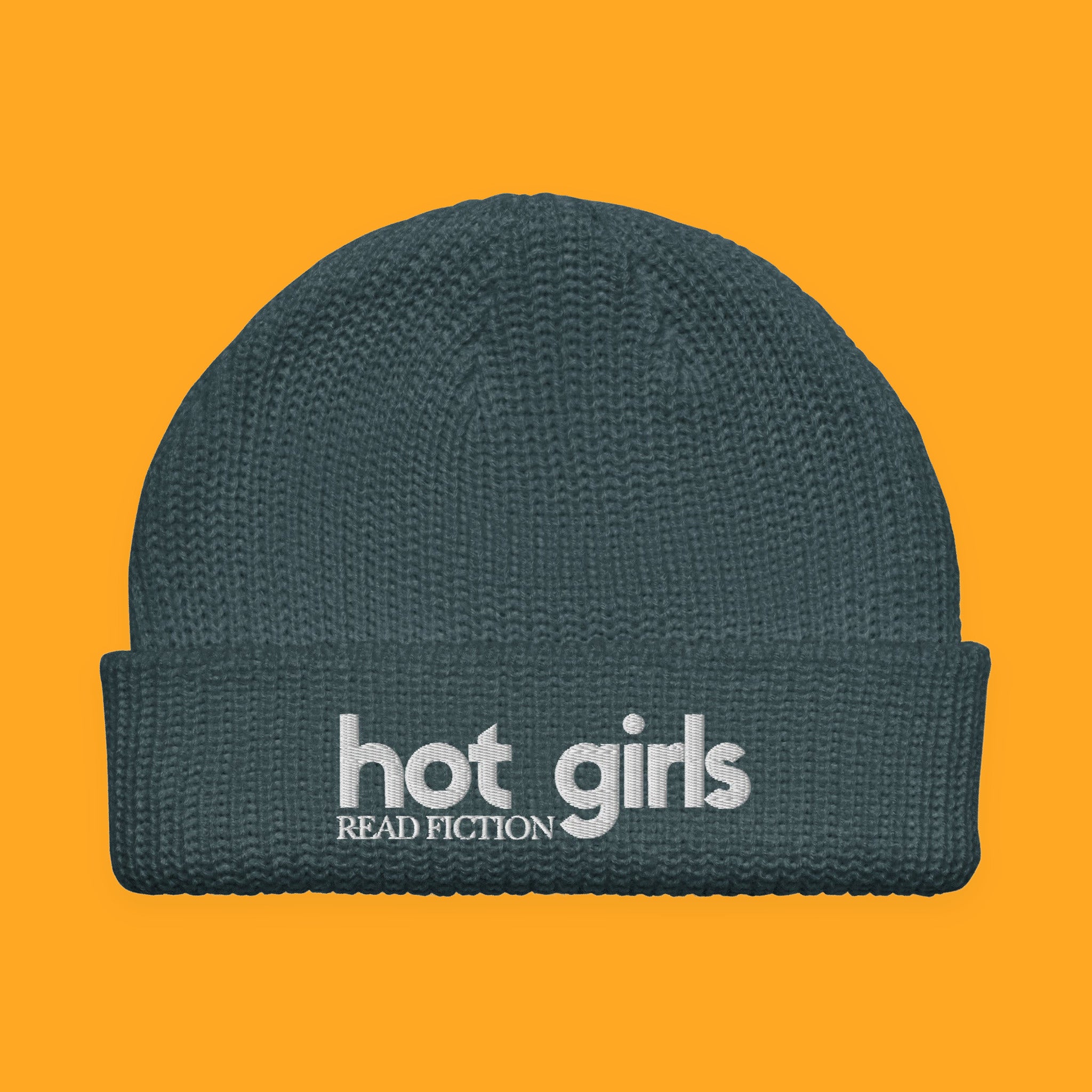 Hot Girls Read Fiction Embroidered Fisherman Beanie with embroidered "Hot Girls Read Fiction" design