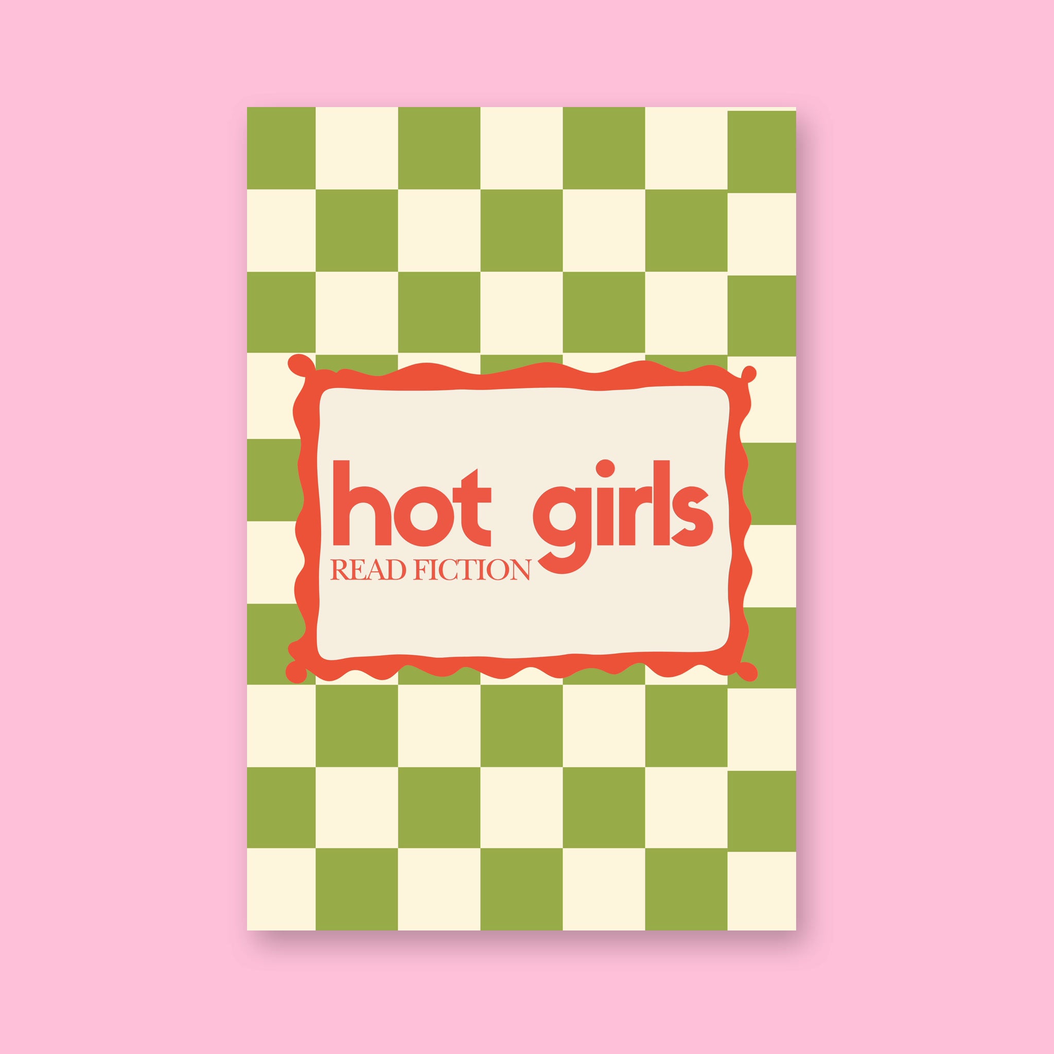 Hot Girls Read Fiction 24x36 bookish wall art poster on a pink background