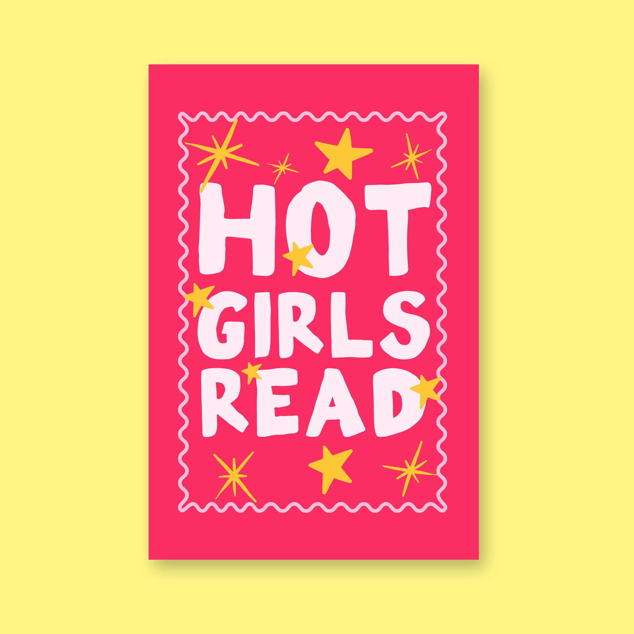 Hot Girls Read 24x36 bookish wall art poster on a lemon yellow background