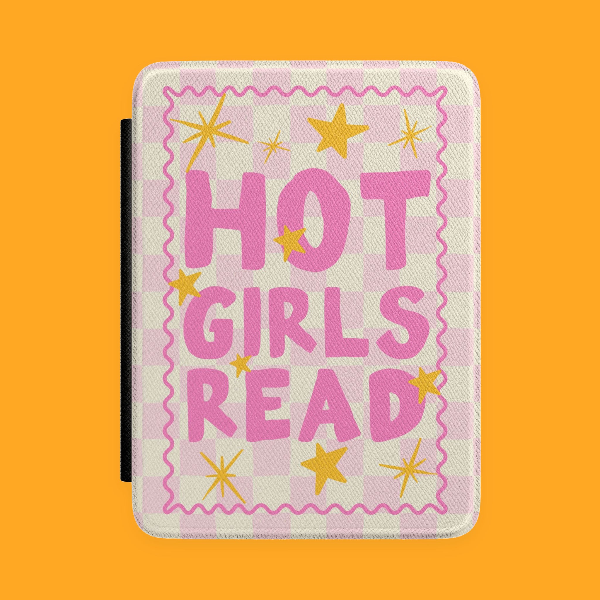 Kindle Case "Hot Girls Read" Pink Checkered E Reader Cover