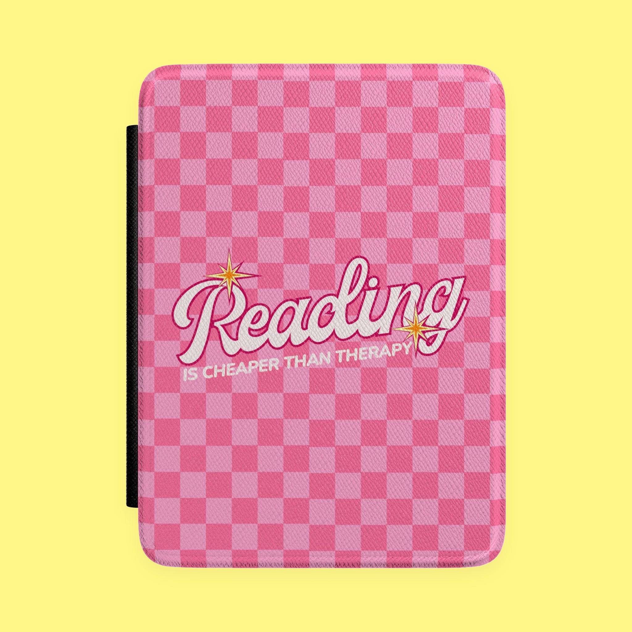 Kindle Case Pink Check 'Reading Is Cheaper Than Therapy' Protective Cover