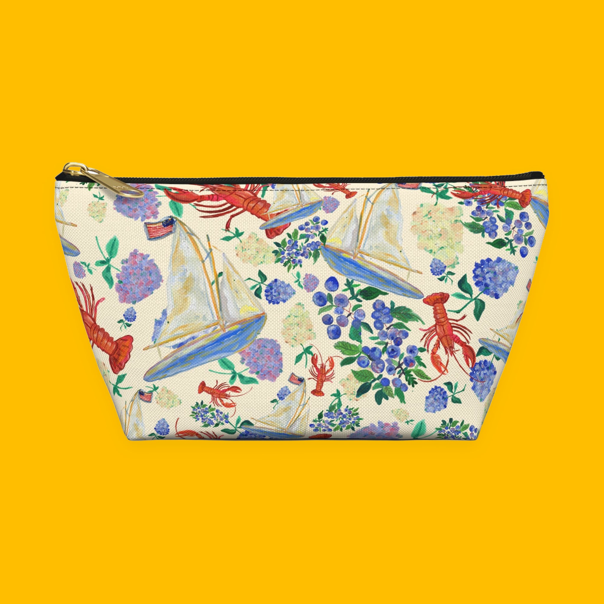 Nautical Hydrangea Accessory Pouch Sailboat & Lobster Cosmetic Bag