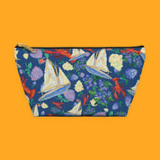 Nautical Sailboat & Lobster Accessory Pouch with sailboats, lobsters and seaside florals