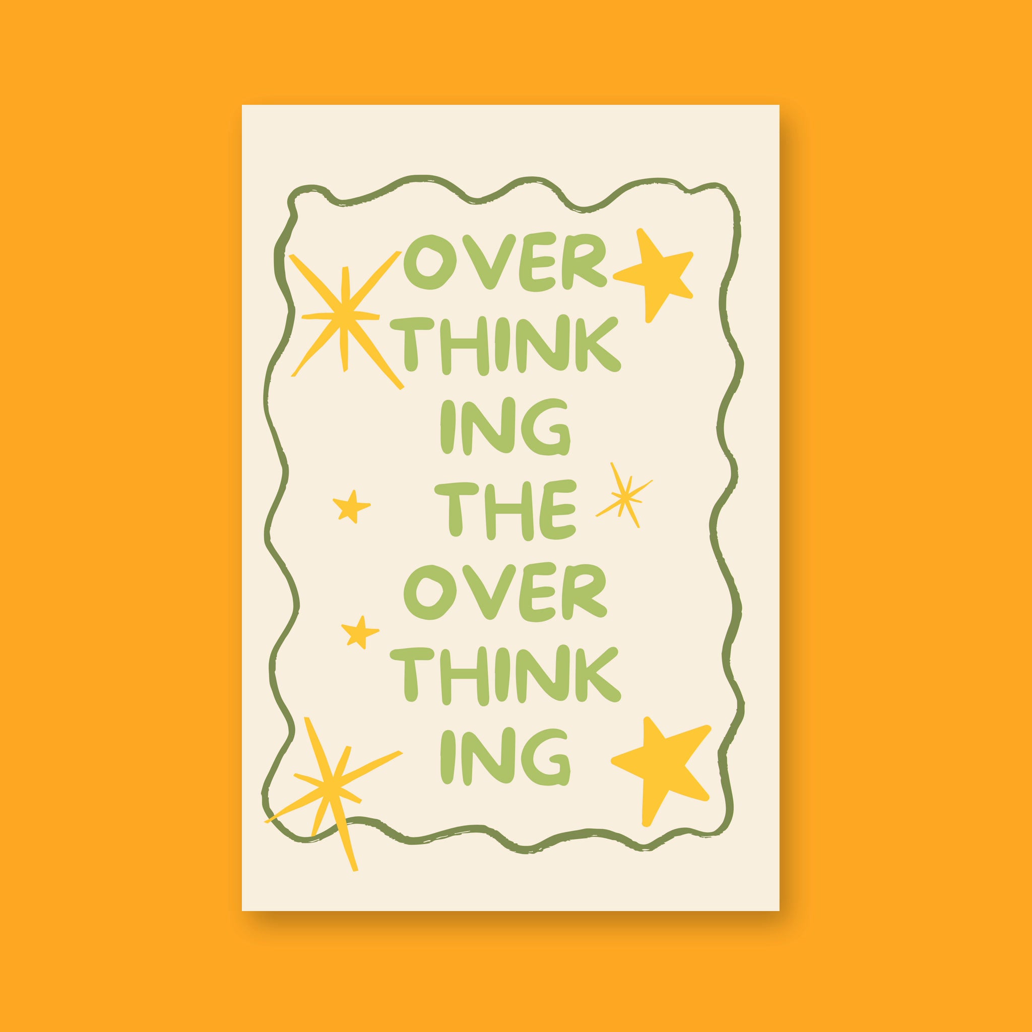 Overthinking the Overthinking 24x36 mental health wall art poster on a tangerine orange background