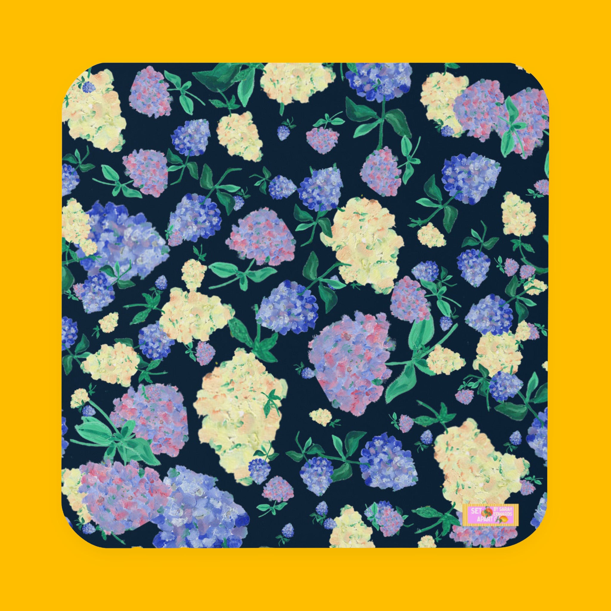 Painted Hydrangea's Dark Green Cork back coaster