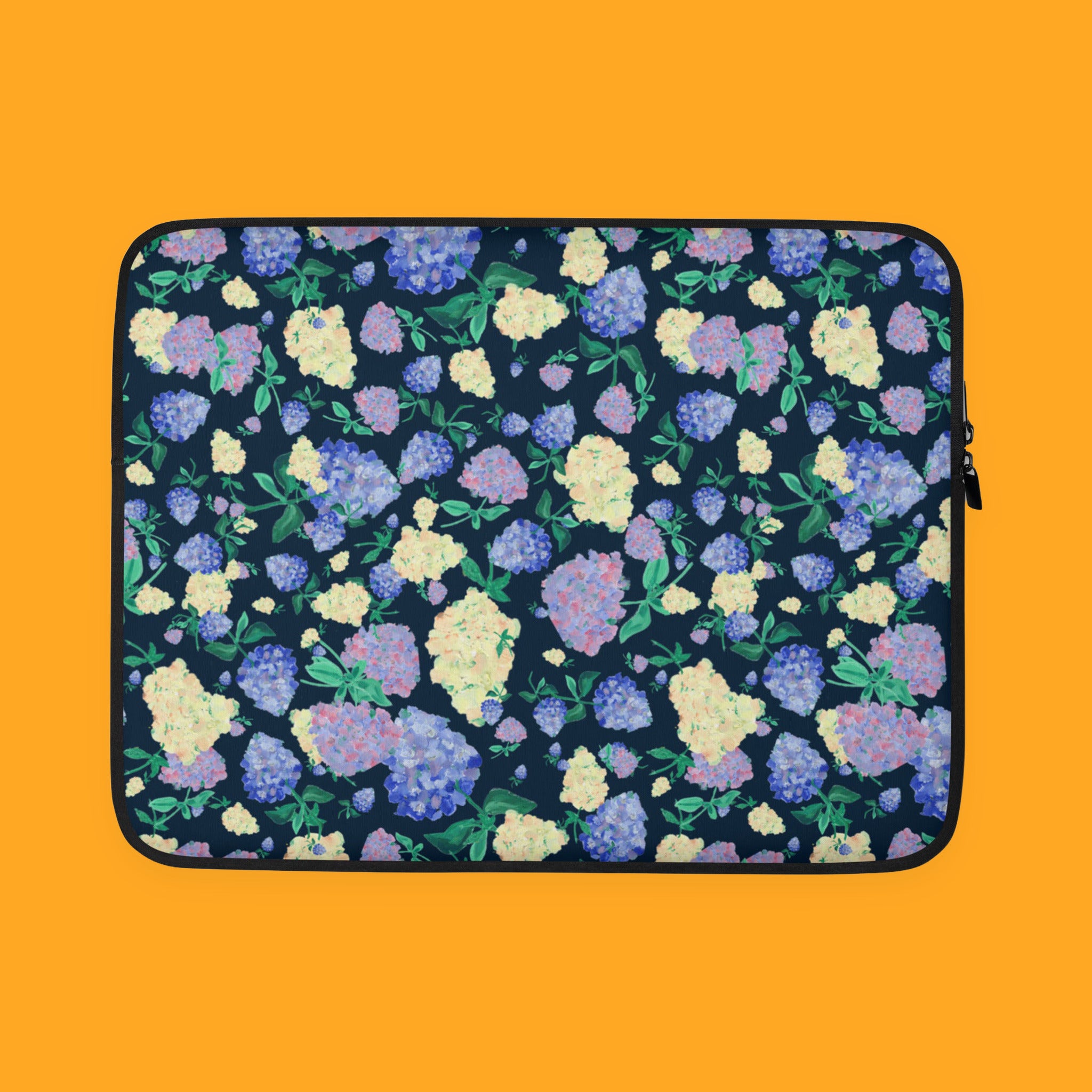 Painted Hydrangeas in Navy Book Sleeve with painted hydrangeas