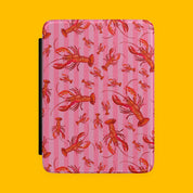 Pink lobster Kindle case with nautical stripe pattern