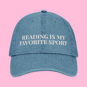 Reading Is My Favorite Sport Embroidered Denim Hat with embroidered "Reading Is My Favorite Sport" design