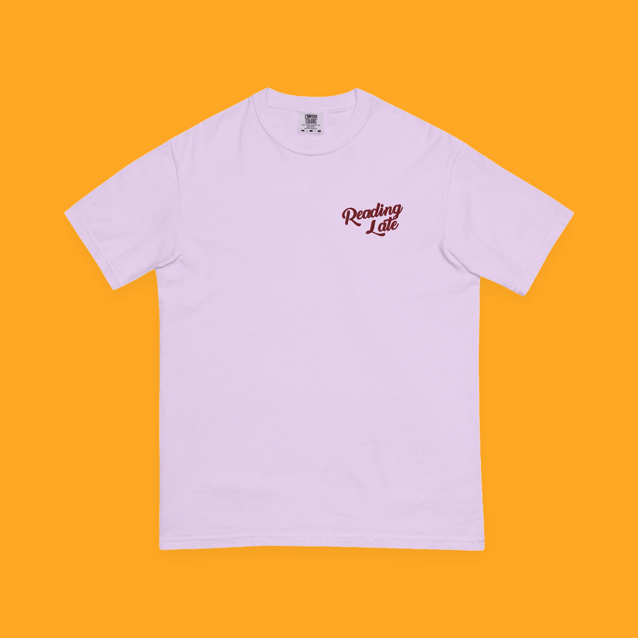 Reading Late Embroidered Heavyweight Tee with embroidered "Reading Late" design