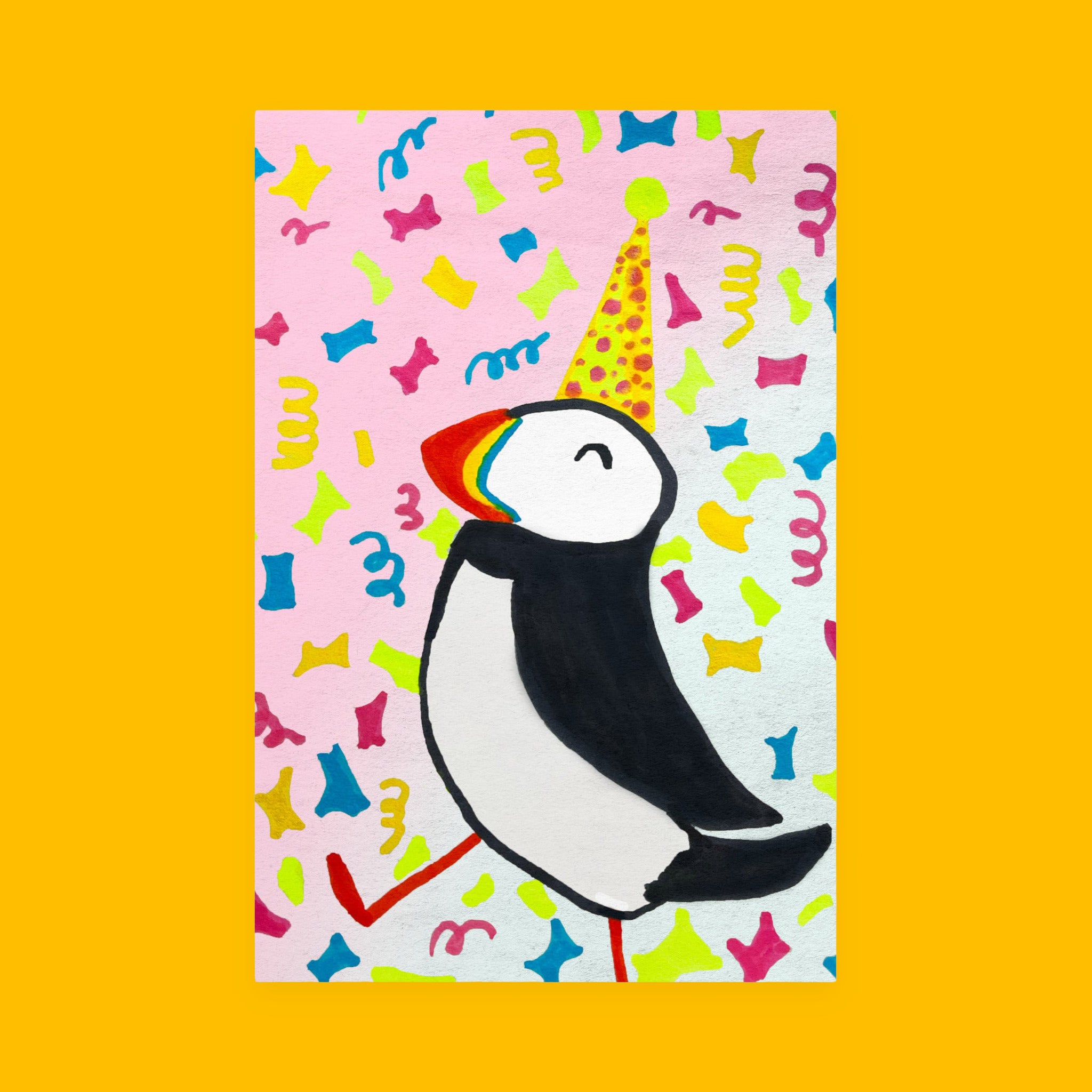Cute Puffin Party Mini Art Print with original hand-painted artwork — view 2 of 4