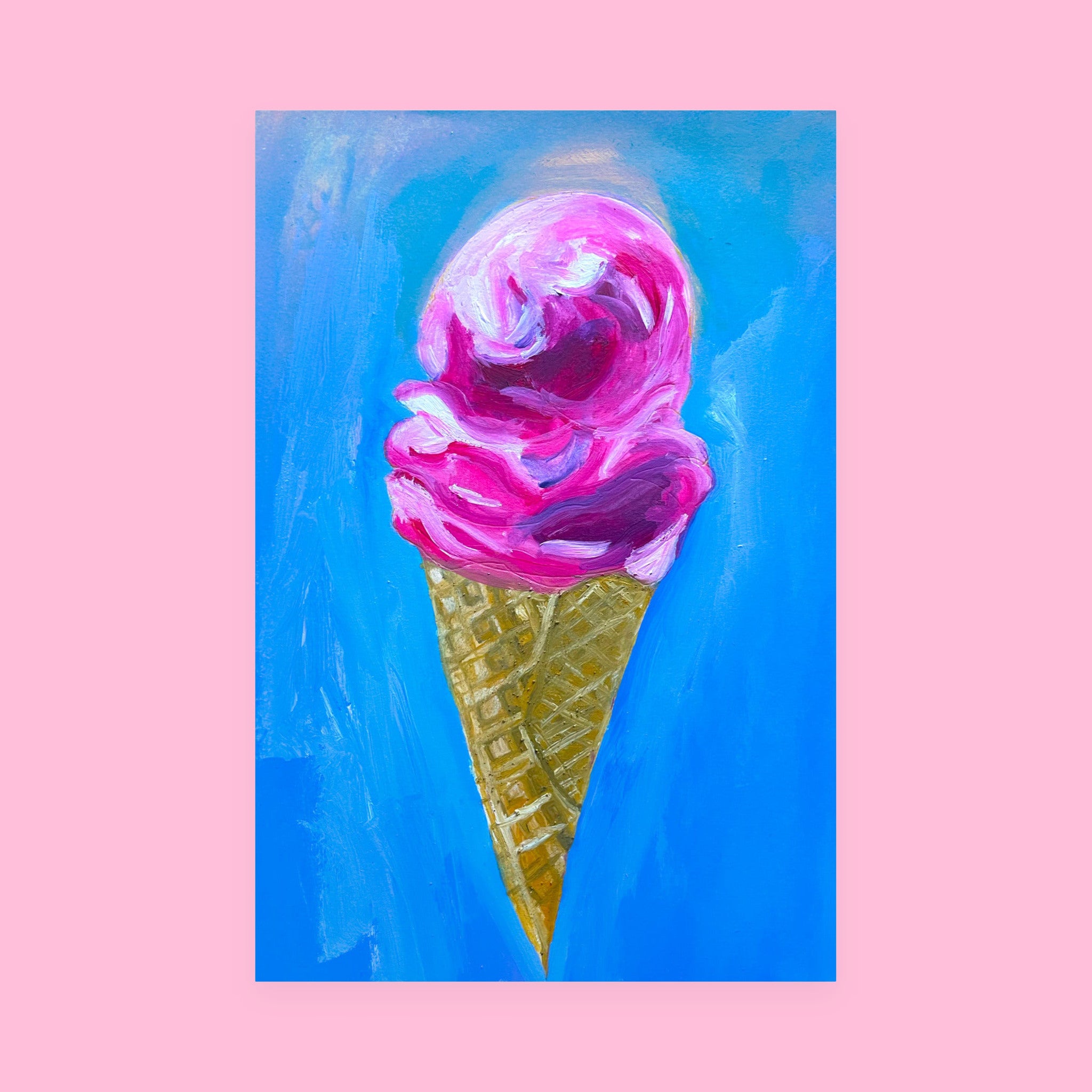 Berry Ice Cream Mini Art Print with hand-painted strawberries — view 4 of 4
