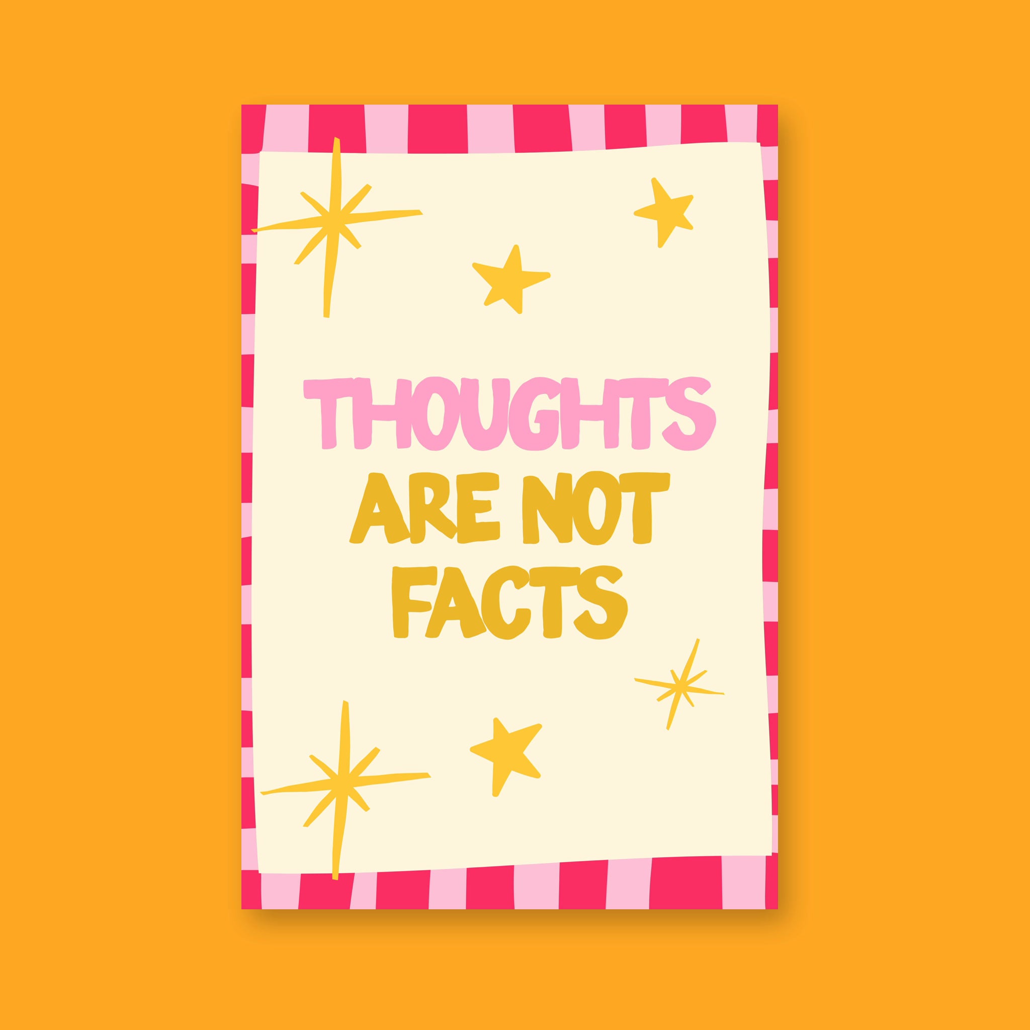 Thoughts Are Not Facts 24x36 mental health wall art poster on a tangerine orange background
