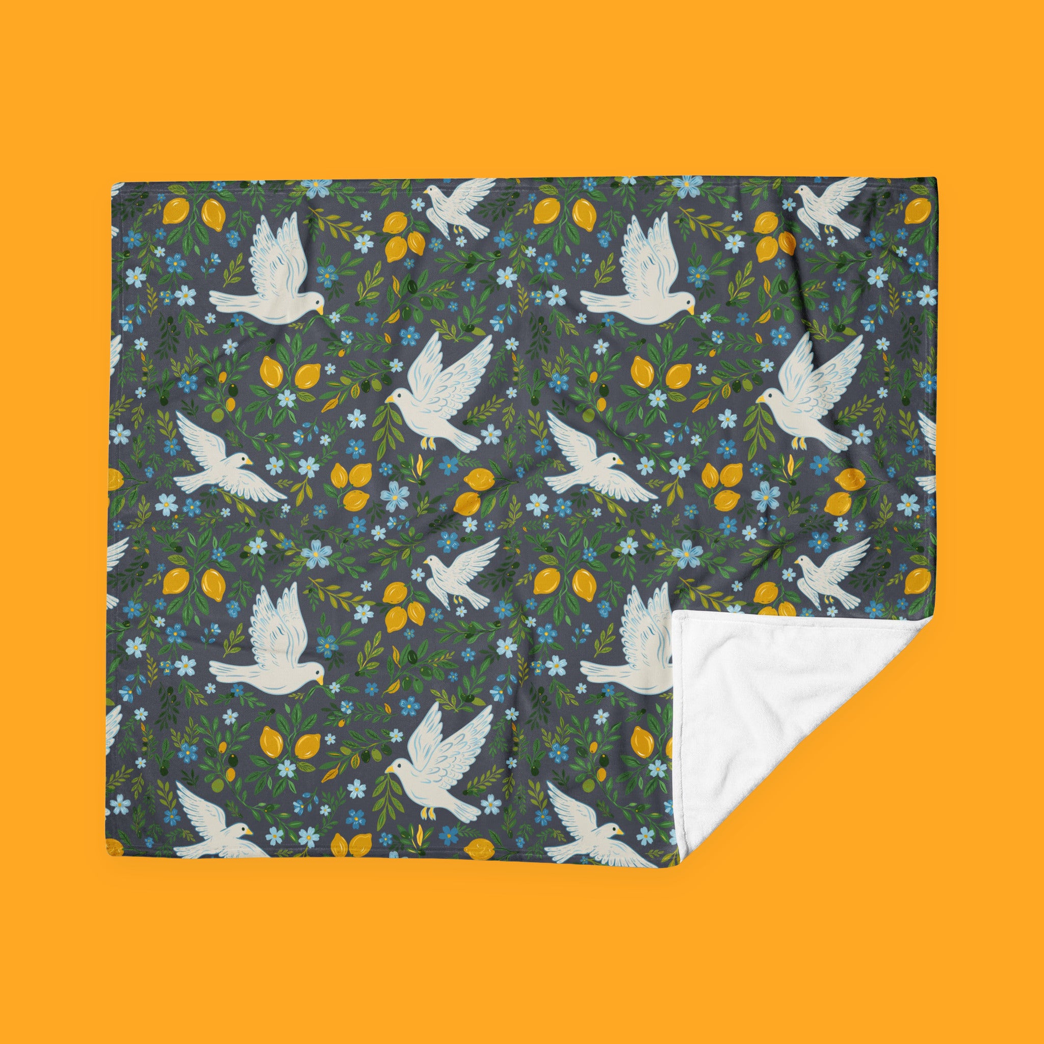 Fruit of the Spirit Cloud Throw Blanket with doves, lemons and blossoms — view 3 of 3