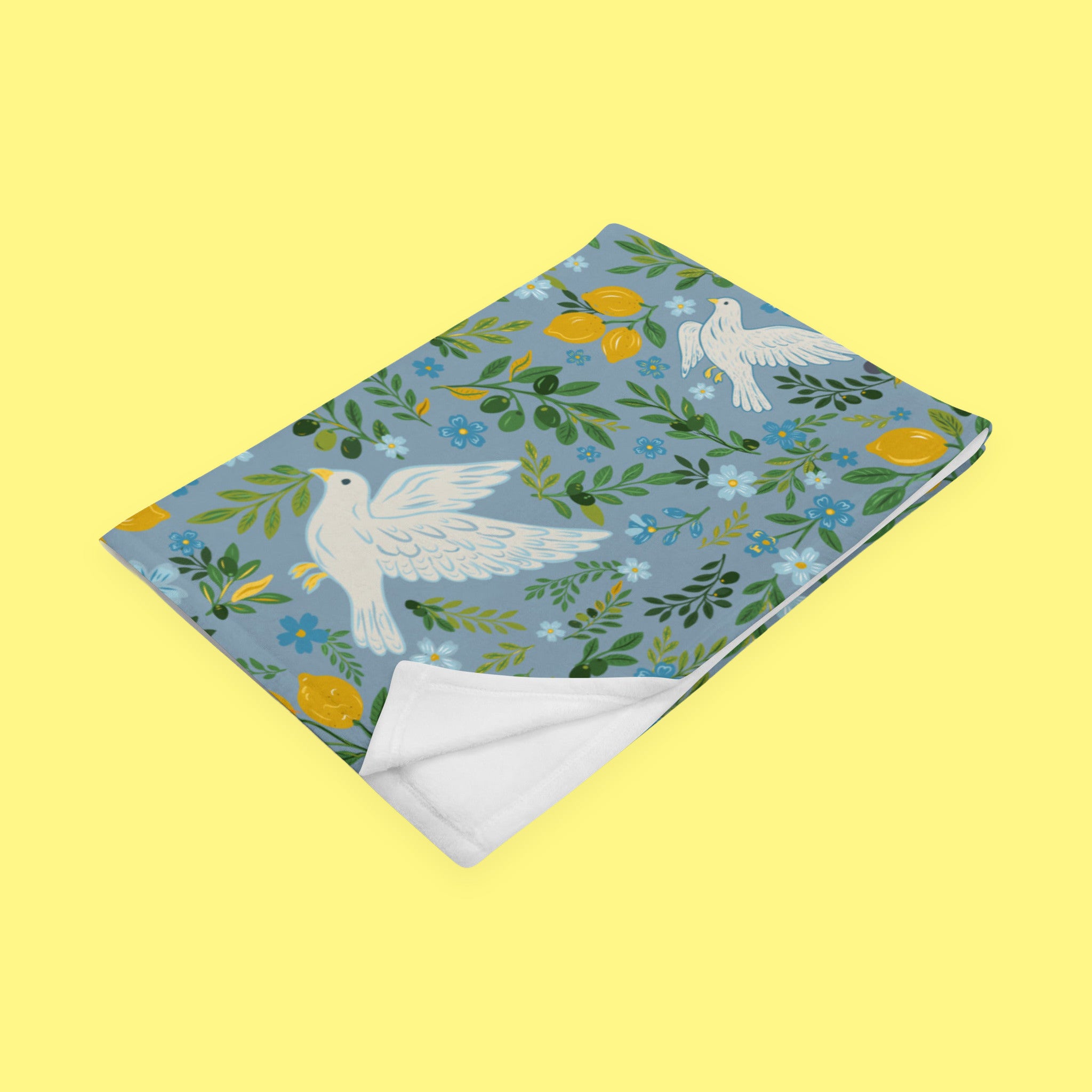 Fruit of the Spirit in Light Blue Cloud Throw Blanket with doves, lemons and blossoms — view 3 of 3