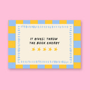 It Gives: Throw the Book Energy 24x36 bookish wall art poster on a pink background